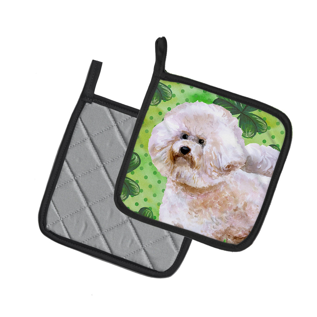 Bichon Frise #2 St Patrick's Pot Holder Set of 2 Heat Resistant Quilted Hot Pads 7.5 x 7.5 Inch, Insulated Kitchen Trivets for Cooking & Baking