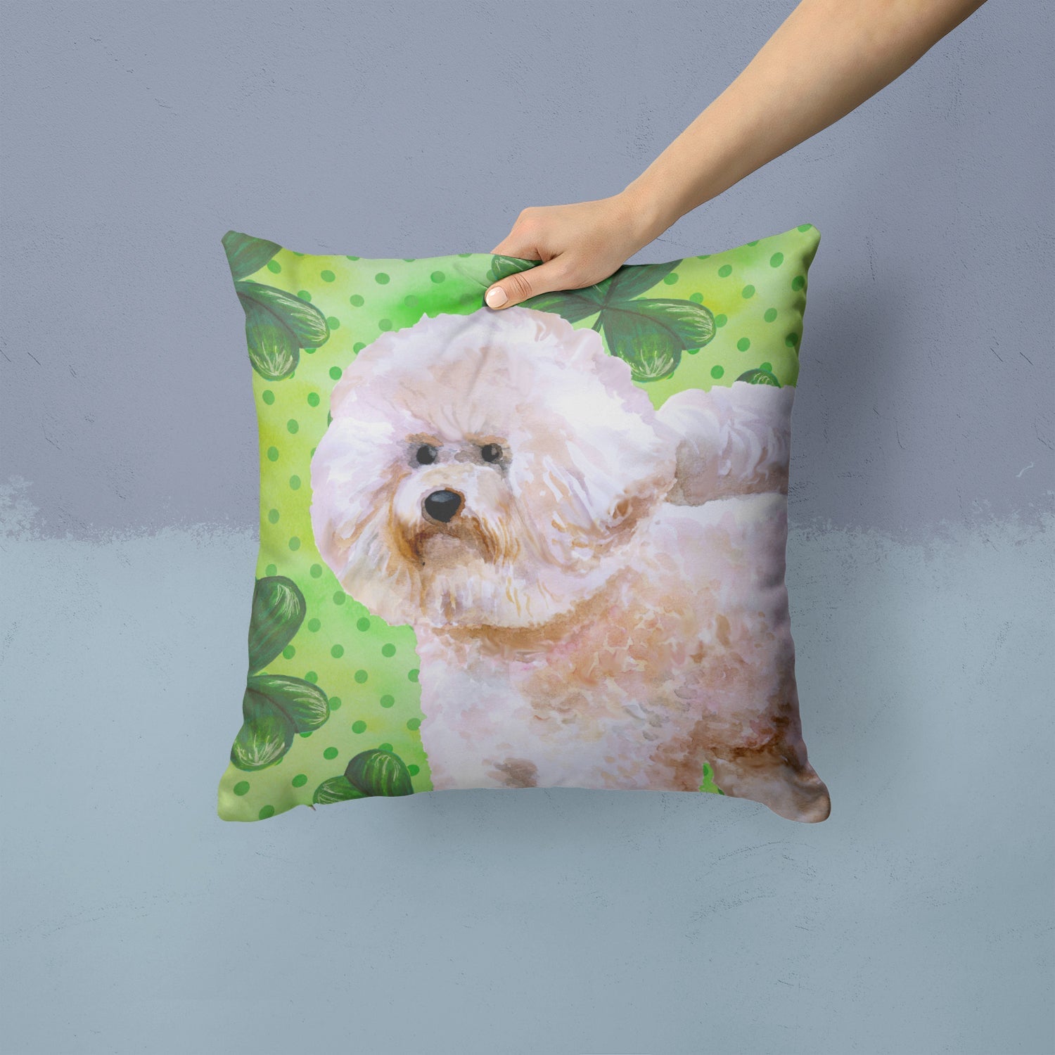 Bichon Frise #2 St Patrick's Decorative Throw Pillow 14x14 Indoor Outdoor Accent Cushion, Fabric Cover with Insert for Sofa, Bed, Porch & Living Room