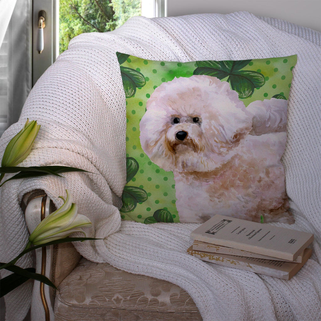 Bichon Frise #2 St Patrick's Decorative Throw Pillow 14x14 Indoor Outdoor Accent Cushion, Fabric Cover with Insert for Sofa, Bed, Porch & Living Room