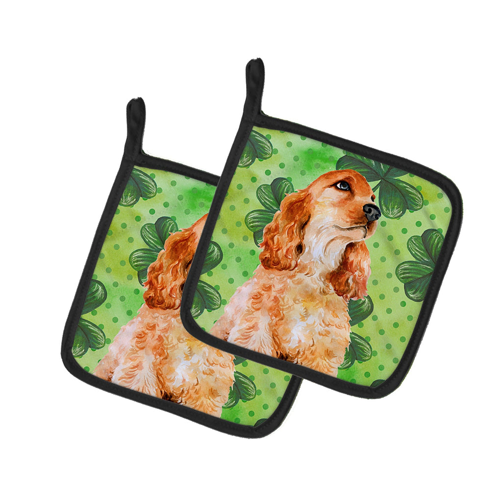 Cocker Spaniel St Patrick's Pot Holder Set of 2 Heat Resistant Quilted Hot Pads 7.5 x 7.5 Inch, Insulated Kitchen Trivets for Cooking & Baking