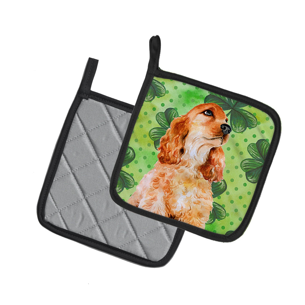 Cocker Spaniel St Patrick's Pot Holder Set of 2 Heat Resistant Quilted Hot Pads 7.5 x 7.5 Inch, Insulated Kitchen Trivets for Cooking & Baking