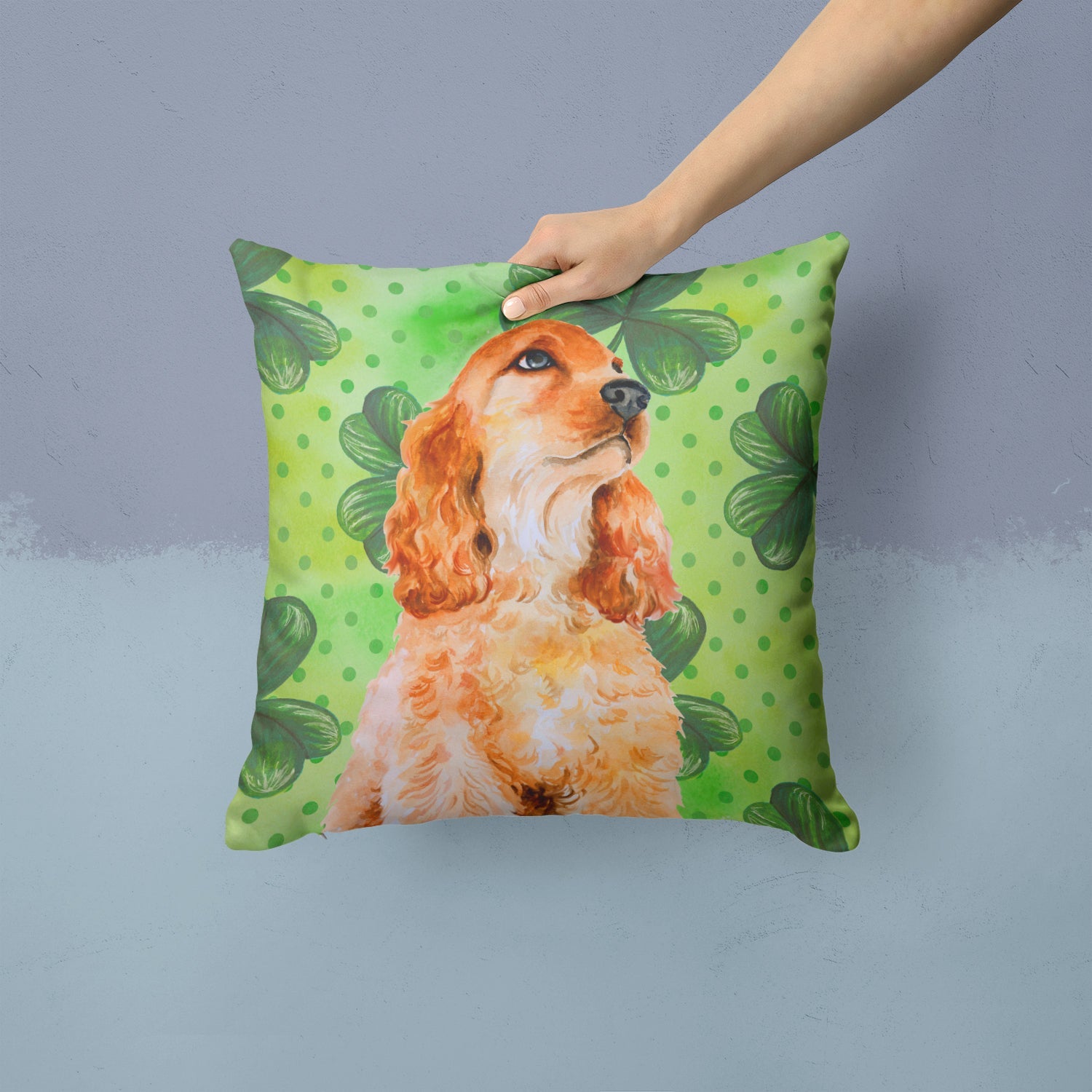 Cocker Spaniel St Patrick's Decorative Throw Pillow 14x14 Indoor Outdoor Accent Cushion, Fabric Cover with Insert for Sofa, Bed, Porch & Living Room