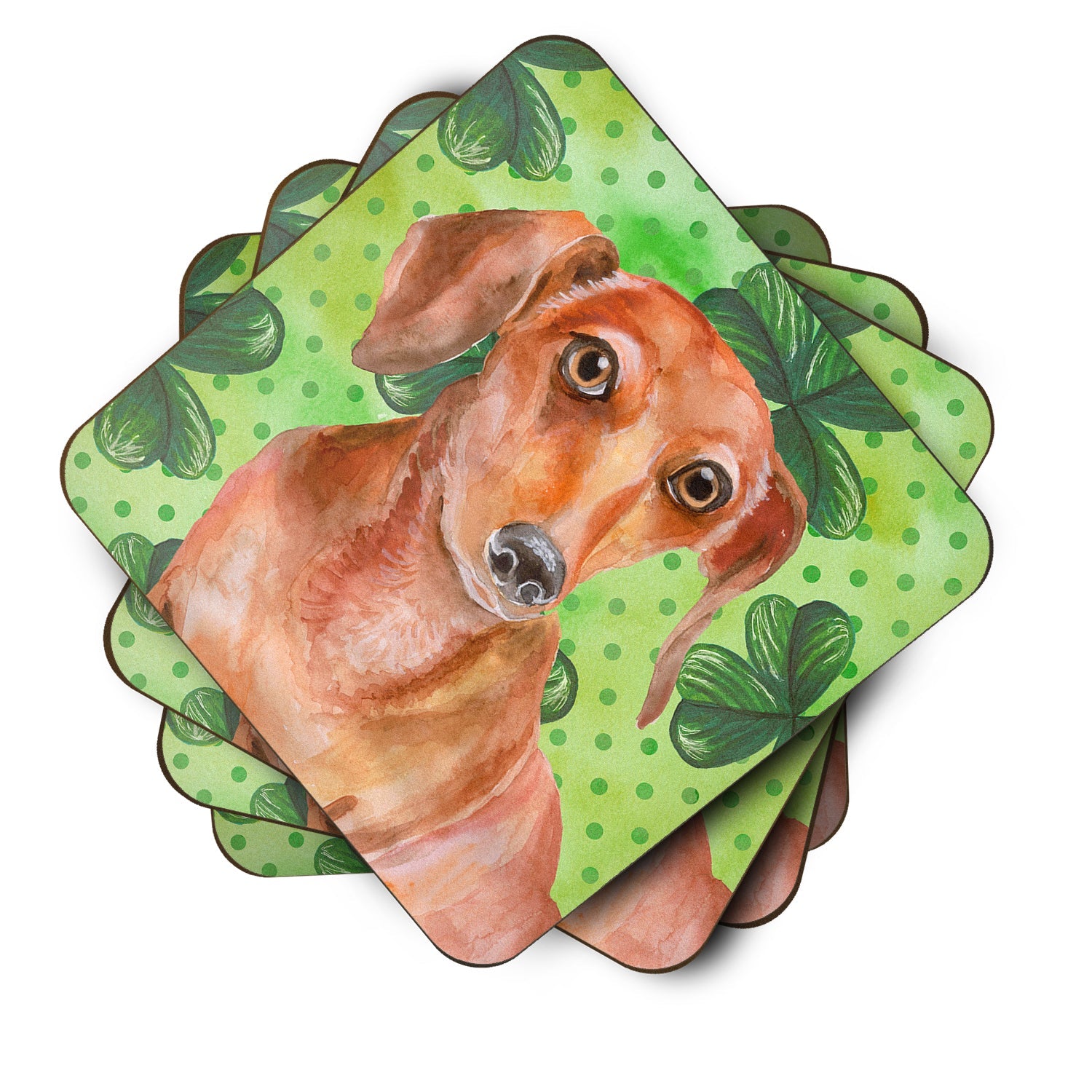 Red Dachshund St Patrick's Foam Coasters Set of 4 Cup Coasters for Indoor Outdoor, Tabletop Protection, Anti Slip, Mouse pad Material