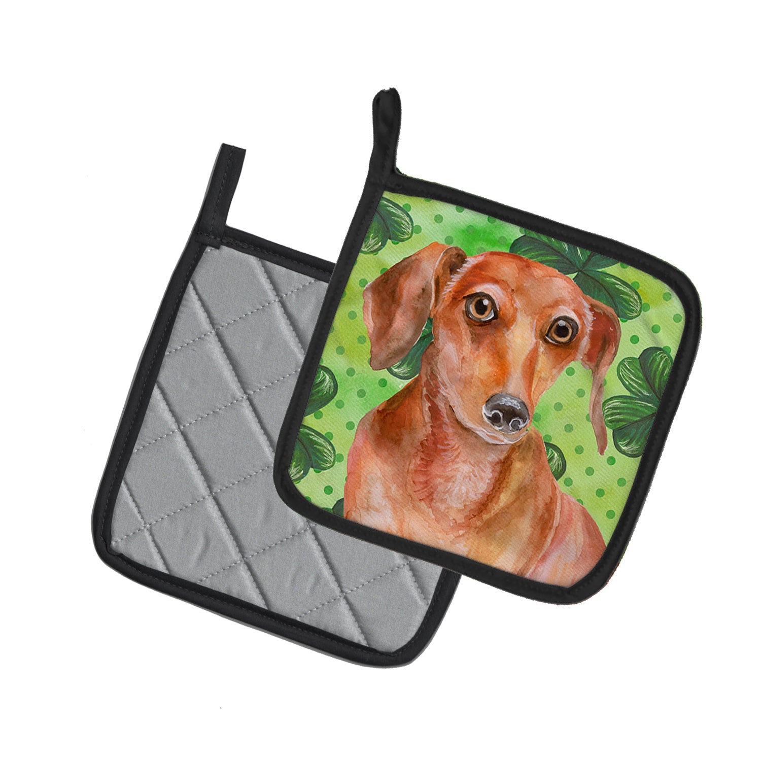 Red Dachshund St Patrick's Pot Holder Set of 2 Heat Resistant Quilted Hot Pads 7.5 x 7.5 Inch, Insulated Kitchen Trivets for Cooking & Baking