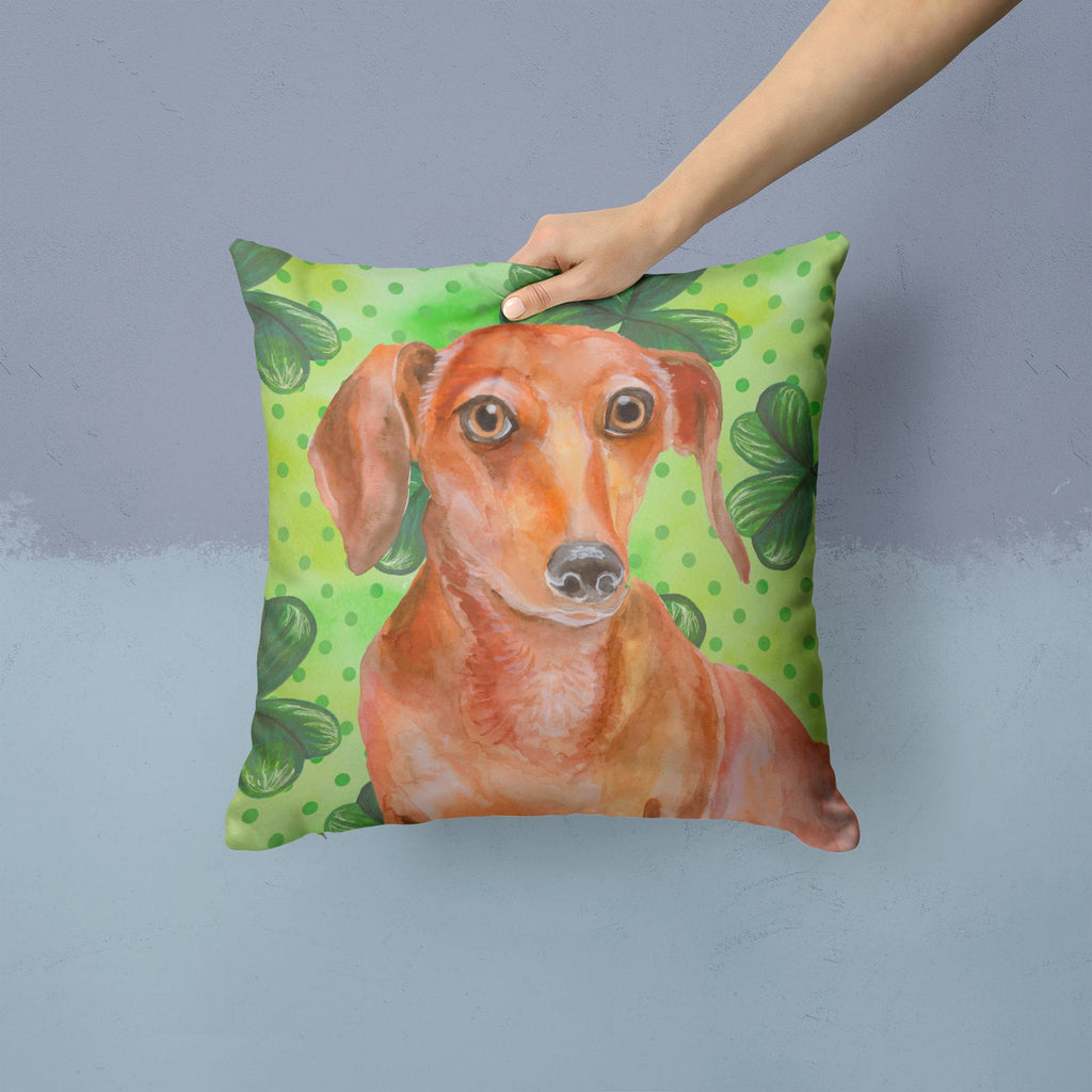 Red Dachshund St Patrick's Decorative Throw Pillow 14x14 Indoor Outdoor Accent Cushion, Fabric Cover with Insert for Sofa, Bed, Porch & Living Room