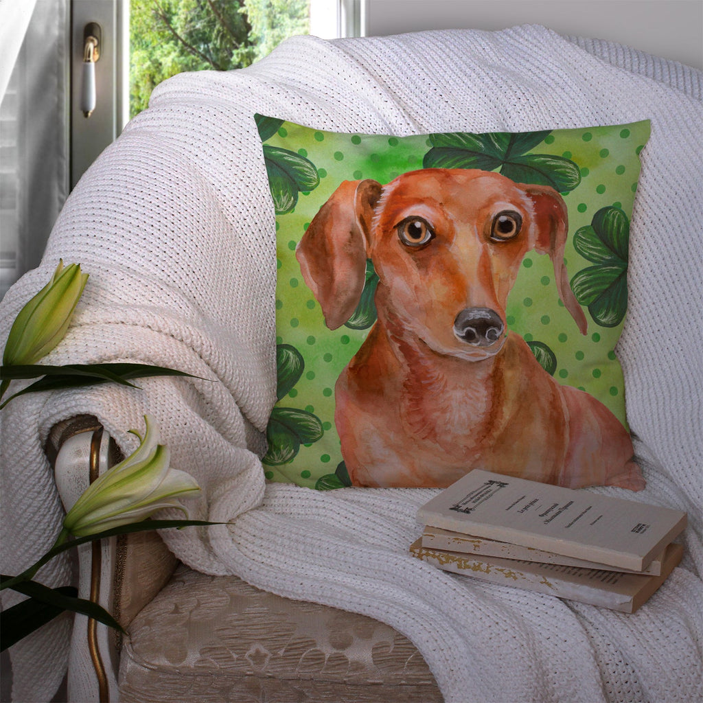 Red Dachshund St Patrick's Decorative Throw Pillow 14x14 Indoor Outdoor Accent Cushion, Fabric Cover with Insert for Sofa, Bed, Porch & Living Room