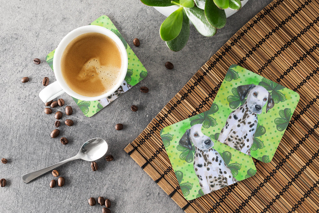 Dalmatian Puppy St Patrick's Foam Coasters Set of 4 Cup Coasters for Indoor Outdoor, Tabletop Protection, Anti Slip, Mouse pad Material