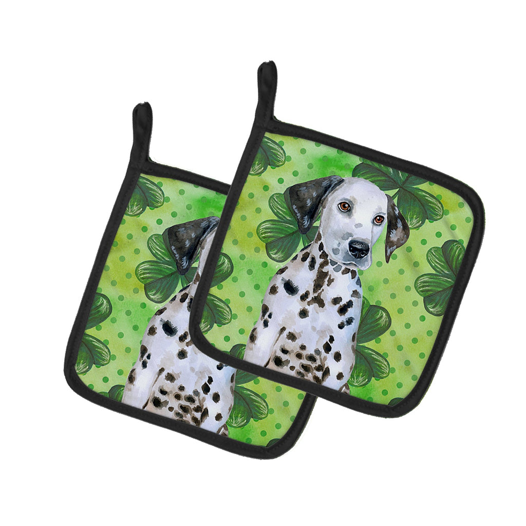 Dalmatian Puppy St Patrick's Pot Holder Set of 2 Heat Resistant Quilted Hot Pads 7.5 x 7.5 Inch, Insulated Kitchen Trivets for Cooking & Baking