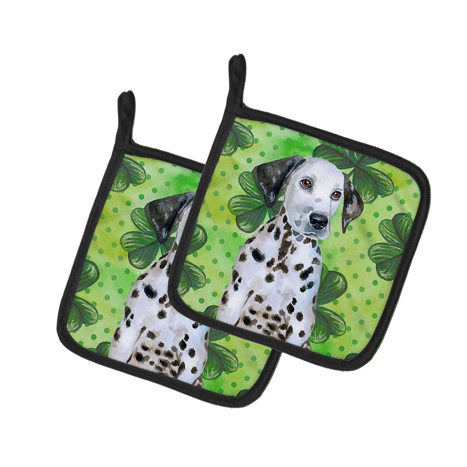 Dalmatian Puppy St Patrick's Pot Holder Set of 2 Heat Resistant Quilted Hot Pads 7.5 x 7.5 Inch, Insulated Kitchen Trivets for Cooking & Baking