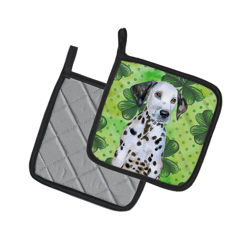 Dalmatian Puppy St Patrick's Pot Holder Set of 2 Heat Resistant Quilted Hot Pads 7.5 x 7.5 Inch, Insulated Kitchen Trivets for Cooking & Baking