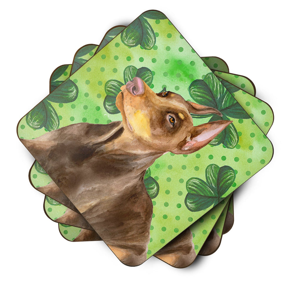 Doberman Pinscher St Patrick's Foam Coasters Set of 4 Cup Coasters for Indoor Outdoor, Tabletop Protection, Anti Slip, Mouse pad Material
