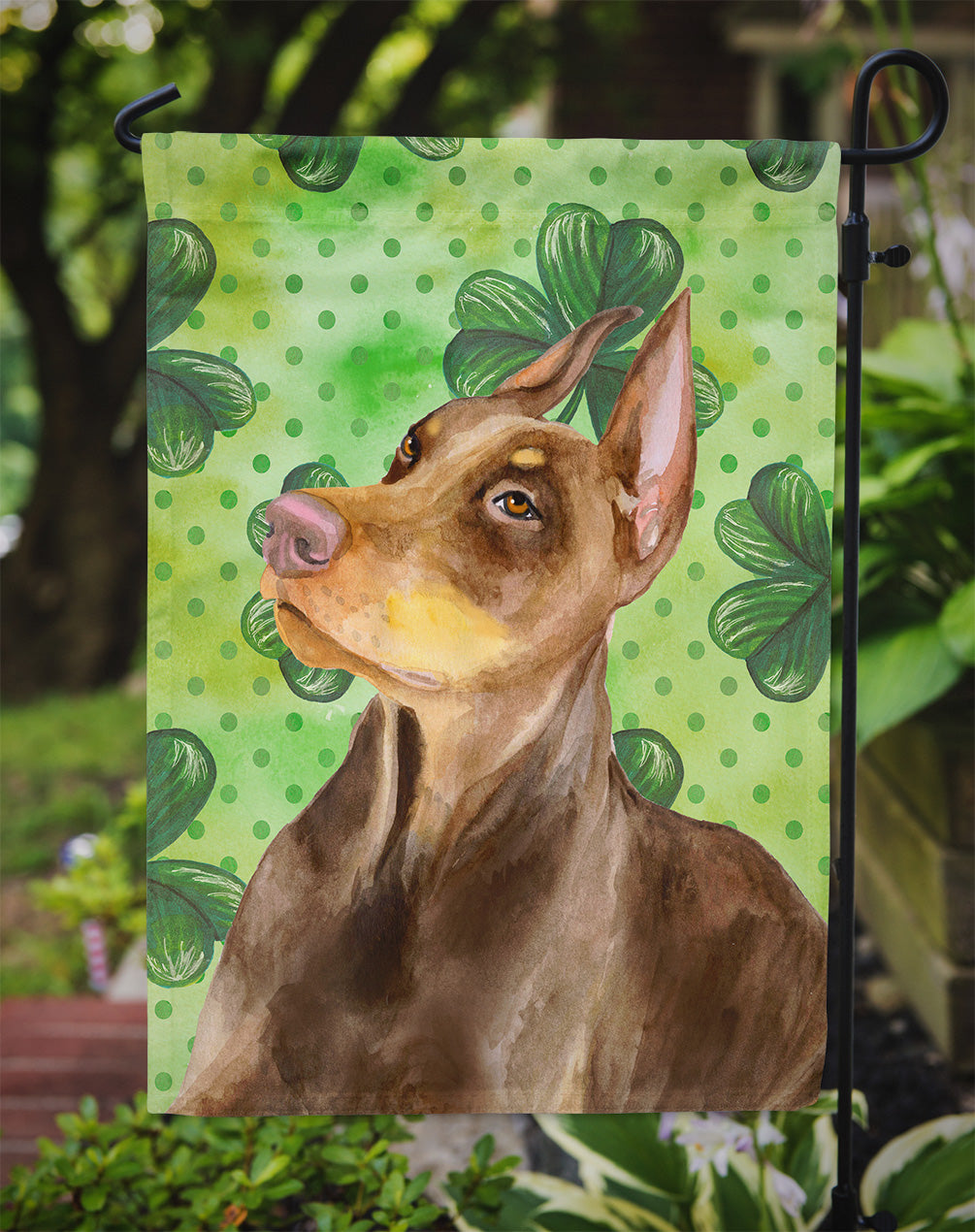 Doberman Pinscher St Patrick's Garden Flag Mailbox Decorative Yard Banner Outside Patio Artwork for Flower Beds, Garden Size, Multicolor