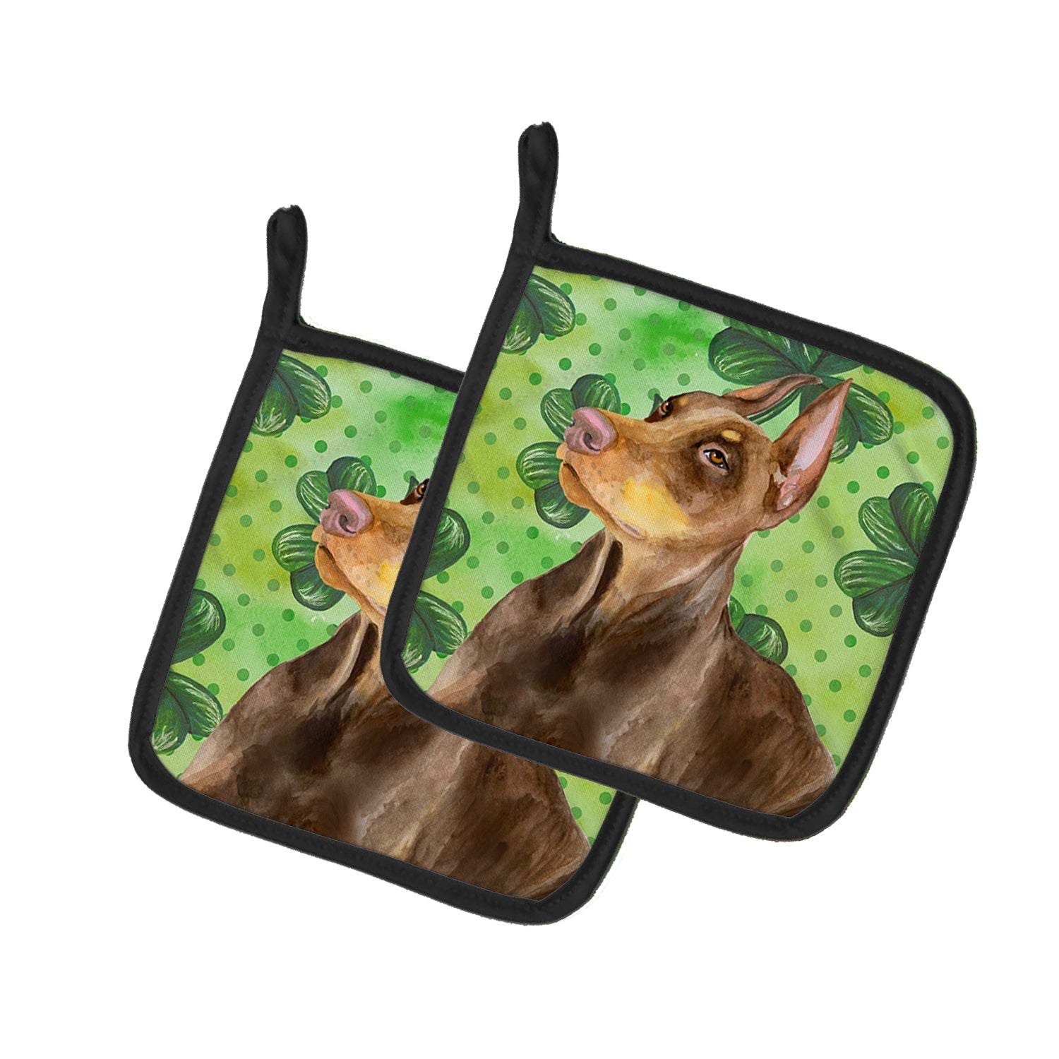 Doberman Pinscher St Patrick's Pot Holder Set of 2 Heat Resistant Quilted Hot Pads 7.5 x 7.5 Inch, Insulated Kitchen Trivets for Cooking & Baking