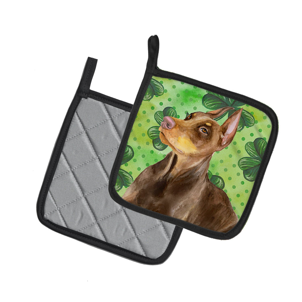 Doberman Pinscher St Patrick's Pot Holder Set of 2 Heat Resistant Quilted Hot Pads 7.5 x 7.5 Inch, Insulated Kitchen Trivets for Cooking & Baking