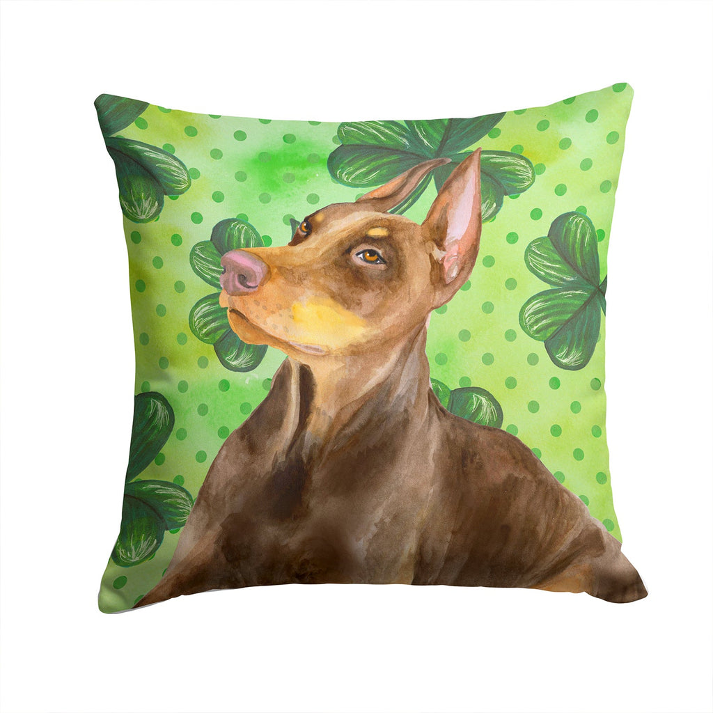 Doberman Pinscher St Patrick's Decorative Throw Pillow 14x14 Indoor Outdoor Accent Cushion, Fabric Cover with Insert for Sofa, Bed, Porch & Living Room
