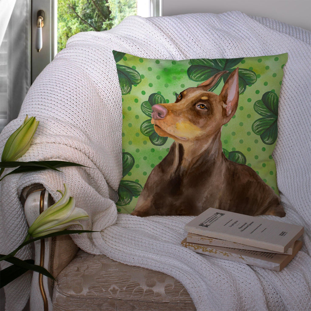 Doberman Pinscher St Patrick's Decorative Throw Pillow 14x14 Indoor Outdoor Accent Cushion, Fabric Cover with Insert for Sofa, Bed, Porch & Living Room