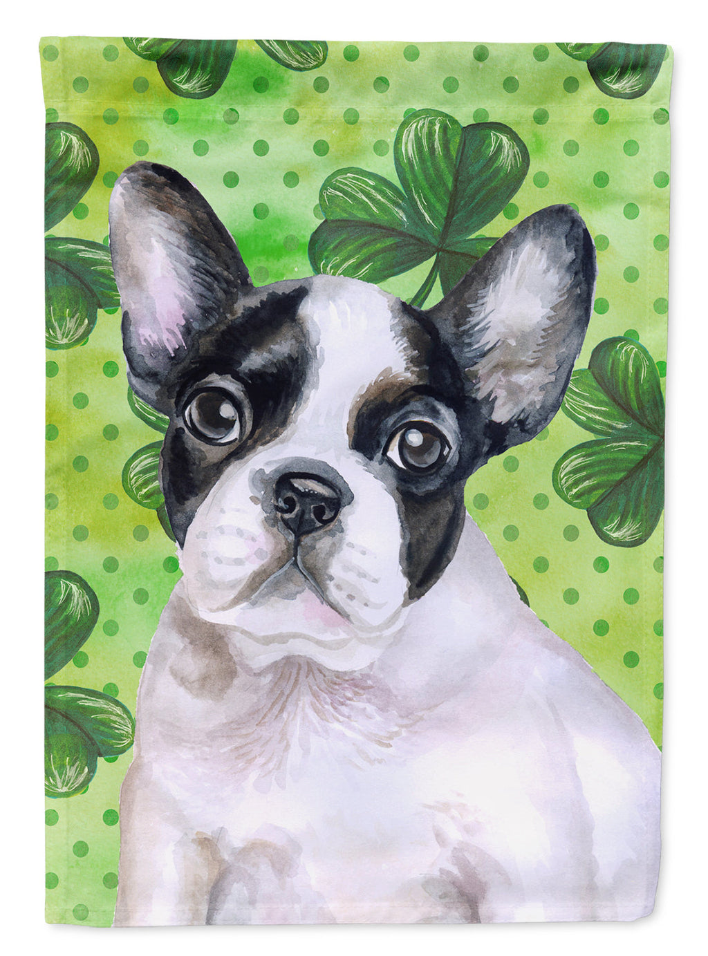 French Bulldog Black White St Patrick's House Flag 28x40 Porch Sleeve Pole Decorative Outside Yard Banner Artwork Wall Hanging, Polyester