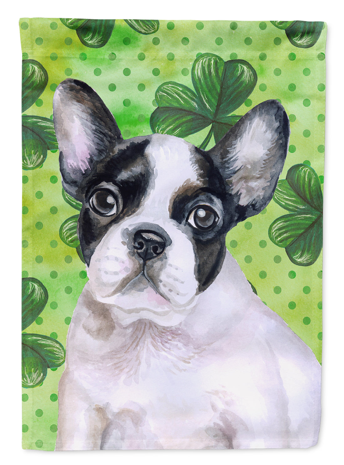 French Bulldog Black White St Patrick's House Flag 28x40 Porch Sleeve Pole Decorative Outside Yard Banner Artwork Wall Hanging, Polyester