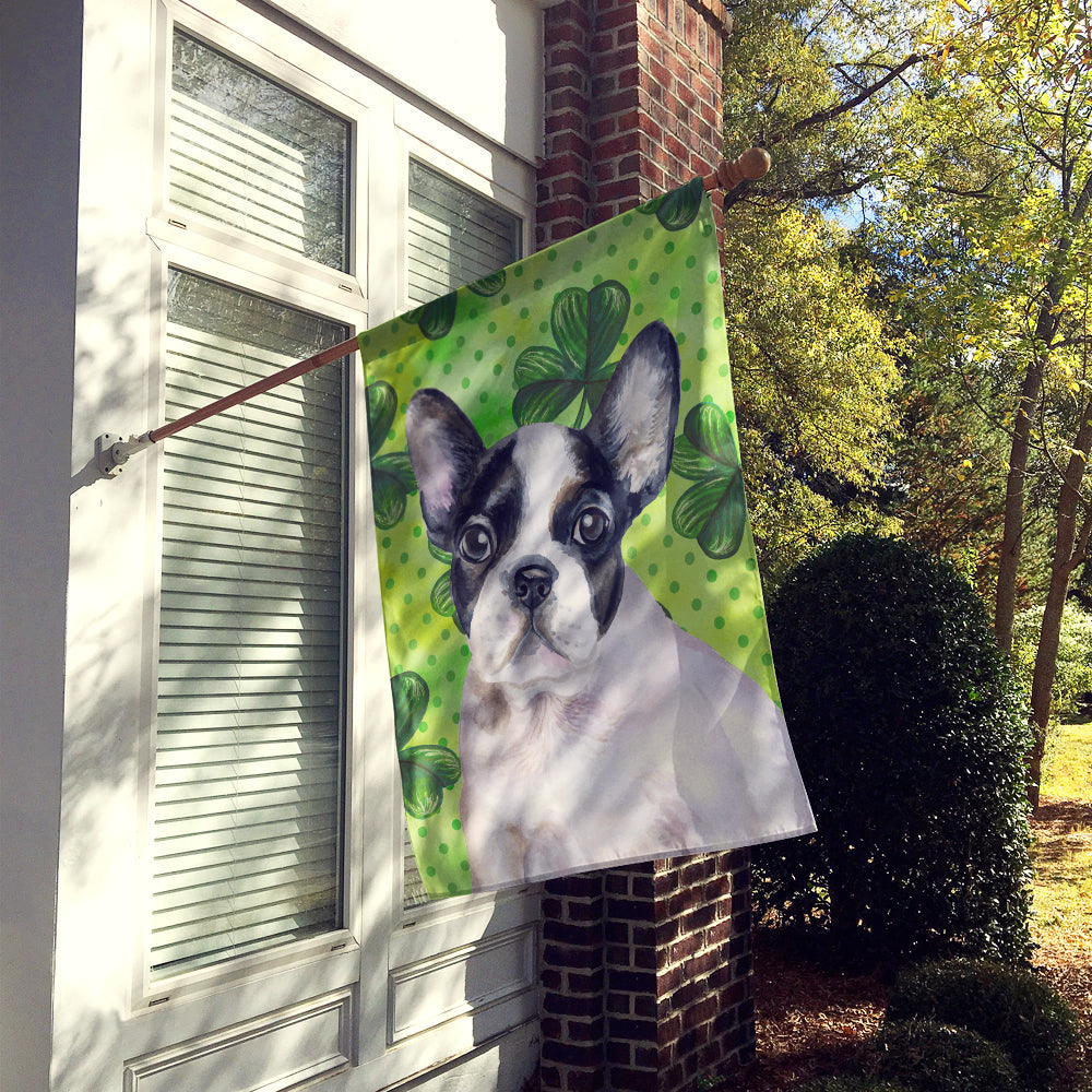 French Bulldog Black White St Patrick's House Flag 28x40 Porch Sleeve Pole Decorative Outside Yard Banner Artwork Wall Hanging, Polyester