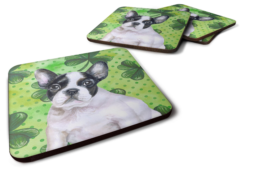 French Bulldog Black White St Patrick's Foam Coasters Set of 4 Cup Coasters for Indoor Outdoor, Tabletop Protection, Anti Slip, Mouse pad Material