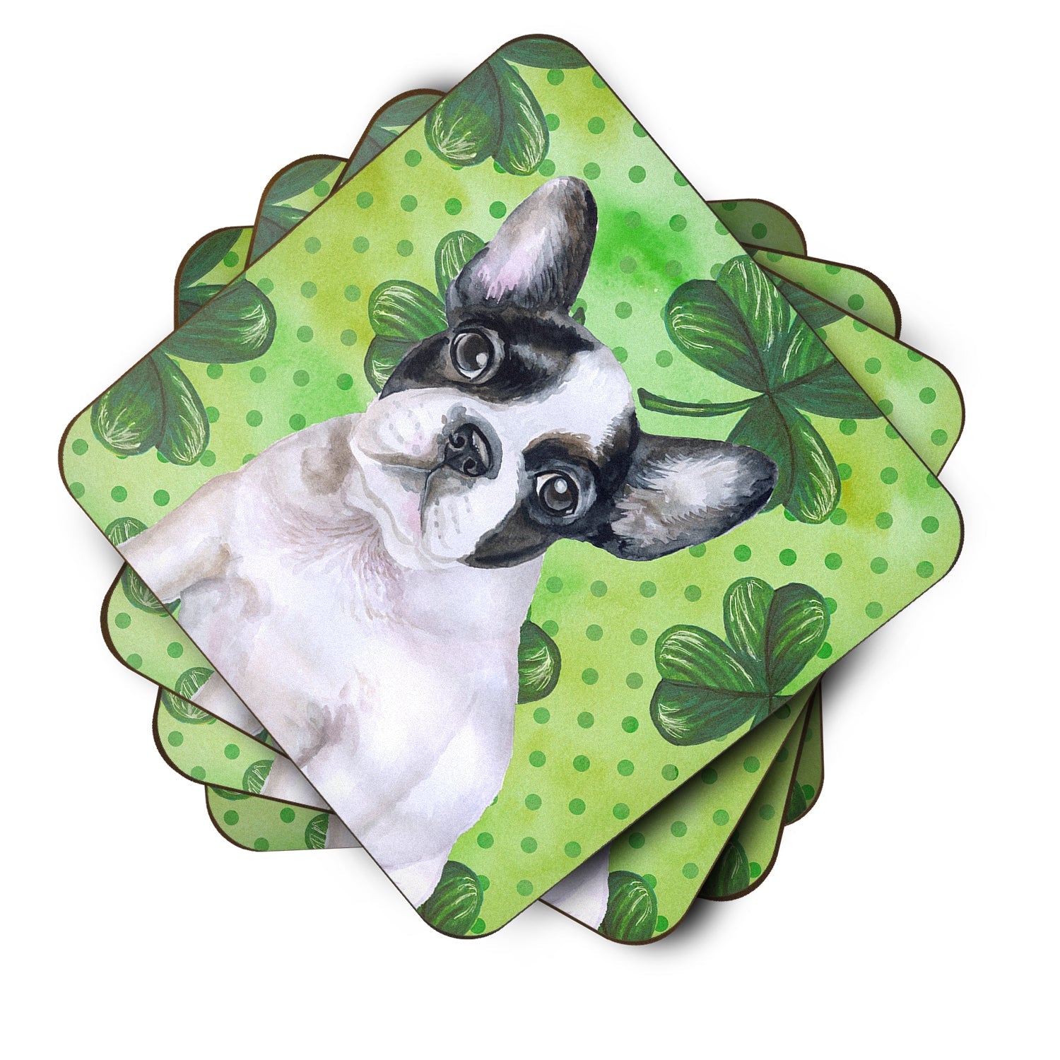 French Bulldog Black White St Patrick's Foam Coasters Set of 4 Cup Coasters for Indoor Outdoor, Tabletop Protection, Anti Slip, Mouse pad Material