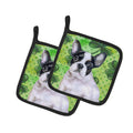 French Bulldog Black White St Patrick's Pot Holder Set of 2 Heat Resistant Quilted Hot Pads 7.5 x 7.5 Inch, Insulated Kitchen Trivets for Cooking & Baking