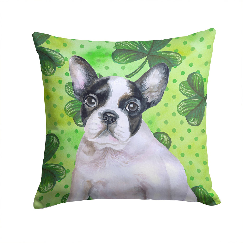 French Bulldog Black White St Patrick's Decorative Throw Pillow 14x14 Indoor Outdoor Accent Cushion, Fabric Cover with Insert for Sofa, Bed, Porch & Living Room