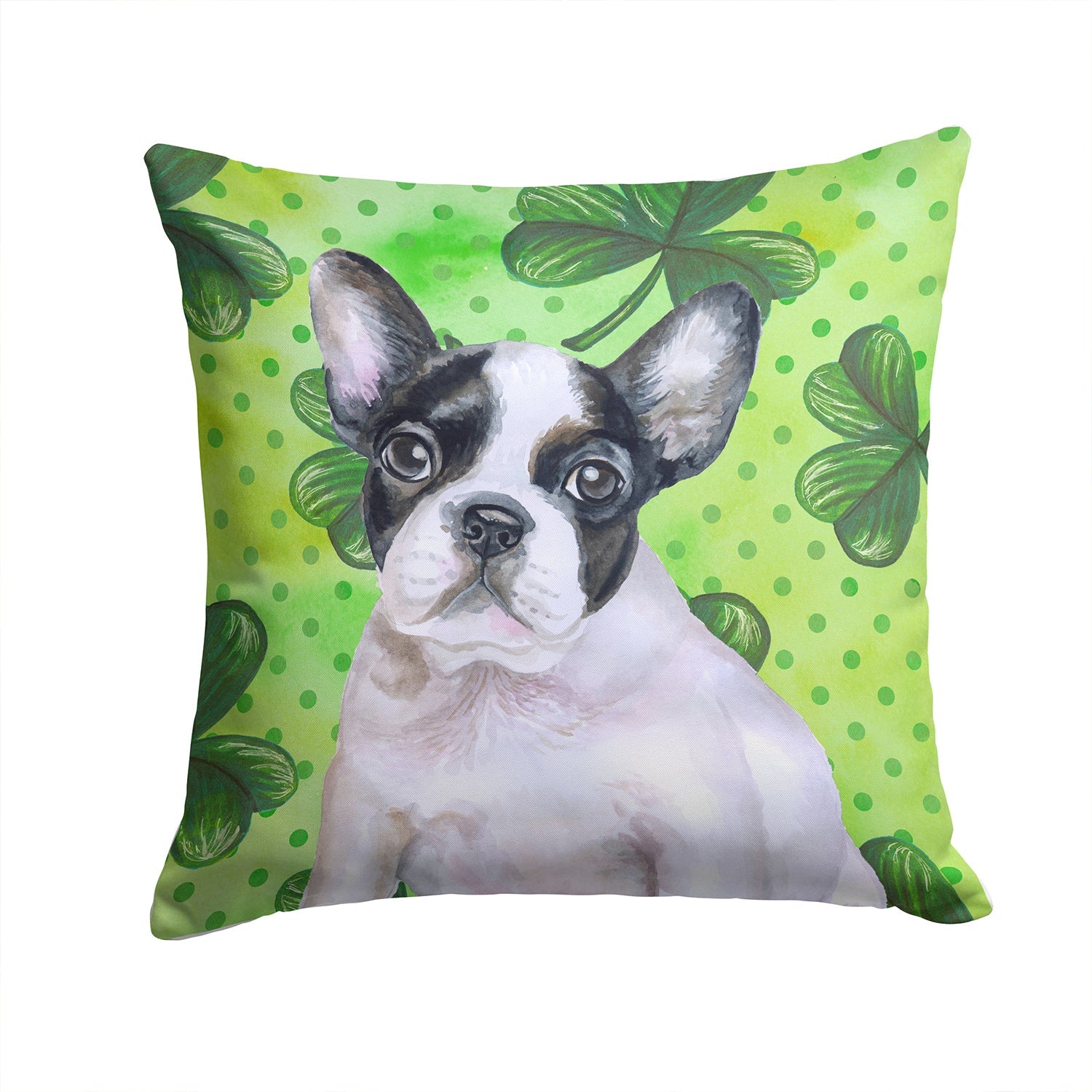 French Bulldog Black White St Patrick's Decorative Throw Pillow 14x14 Indoor Outdoor Accent Cushion, Fabric Cover with Insert for Sofa, Bed, Porch & Living Room