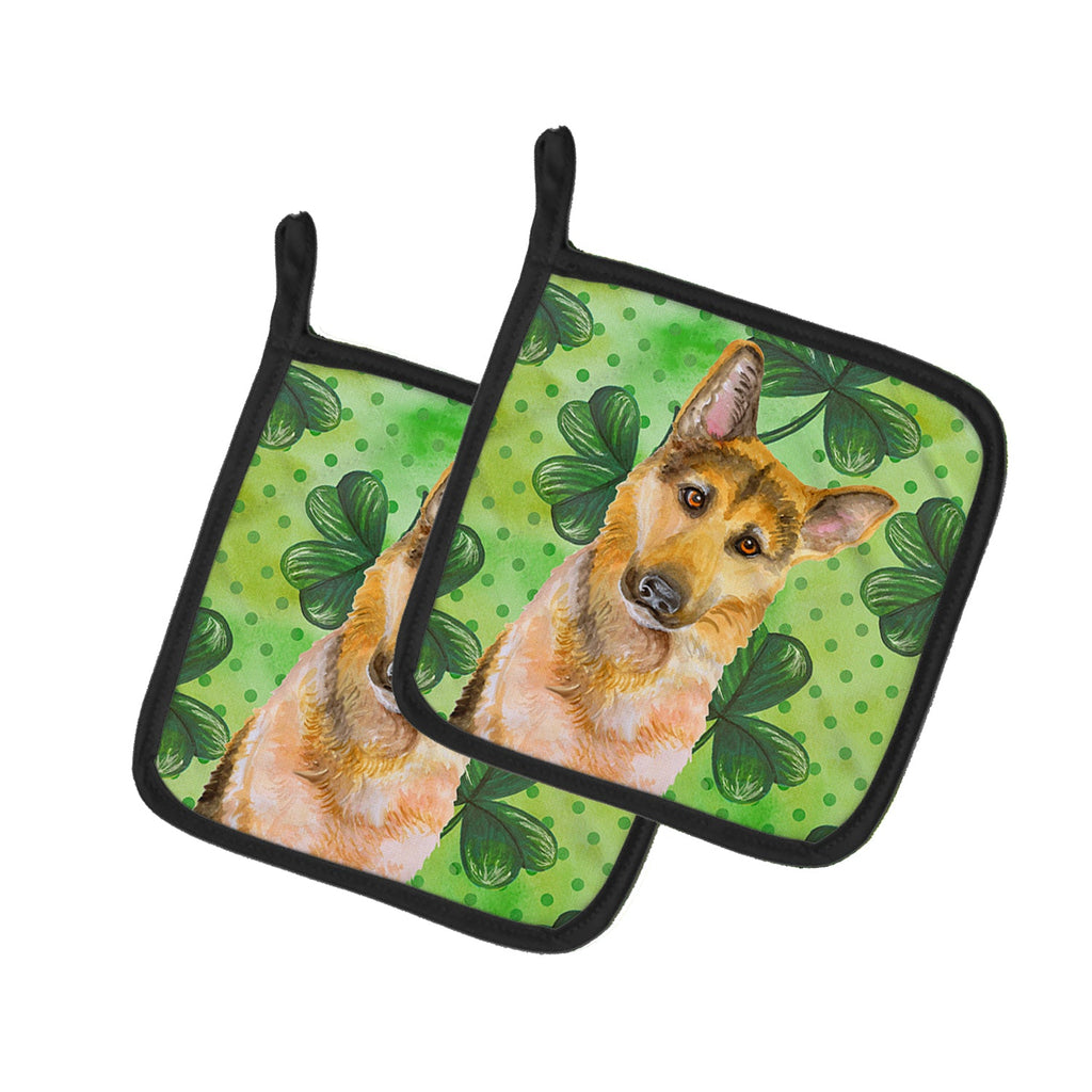 German Shepherd #2 St Patrick's Pot Holder Set of 2 Heat Resistant Quilted Hot Pads 7.5 x 7.5 Inch, Insulated Kitchen Trivets for Cooking & Baking