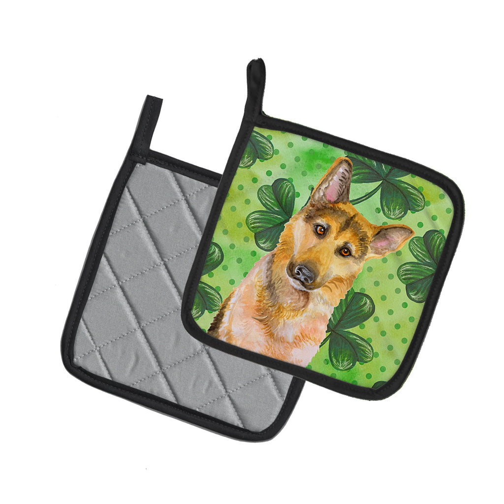 German Shepherd #2 St Patrick's Pot Holder Set of 2 Heat Resistant Quilted Hot Pads 7.5 x 7.5 Inch, Insulated Kitchen Trivets for Cooking & Baking