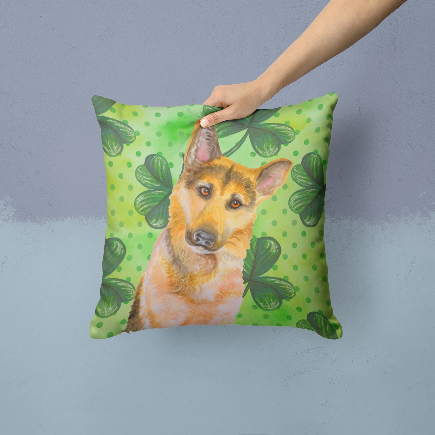 German Shepherd #2 St Patrick's Decorative Throw Pillow 14x14 Indoor Outdoor Accent Cushion, Fabric Cover with Insert for Sofa, Bed, Porch & Living Room