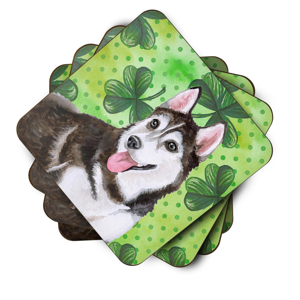 Siberian Husky #2 St Patrick's Foam Coasters Set of 4 Cup Coasters for Indoor Outdoor, Tabletop Protection, Anti Slip, Mouse pad Material