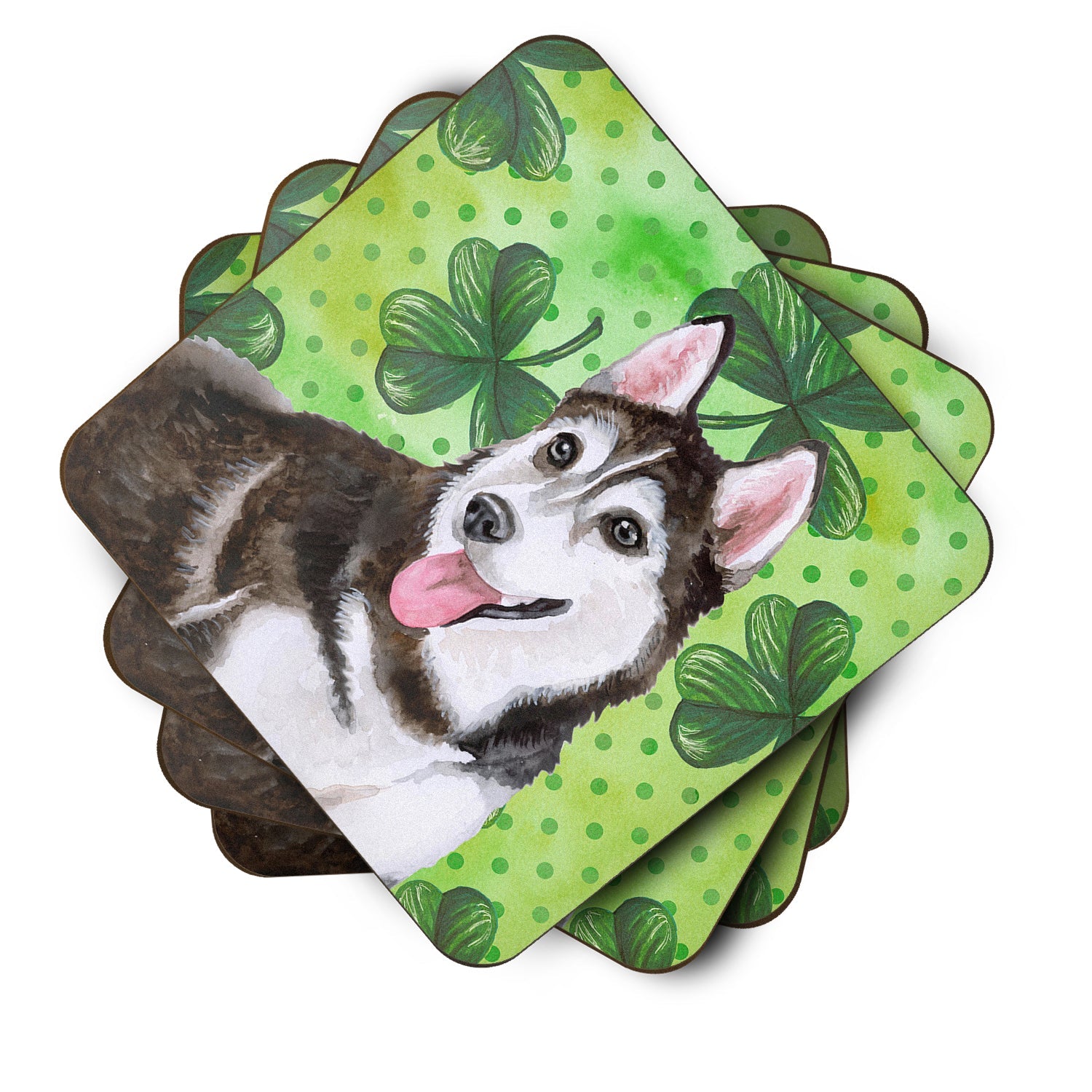 Siberian Husky #2 St Patrick's Foam Coasters Set of 4 Cup Coasters for Indoor Outdoor, Tabletop Protection, Anti Slip, Mouse pad Material