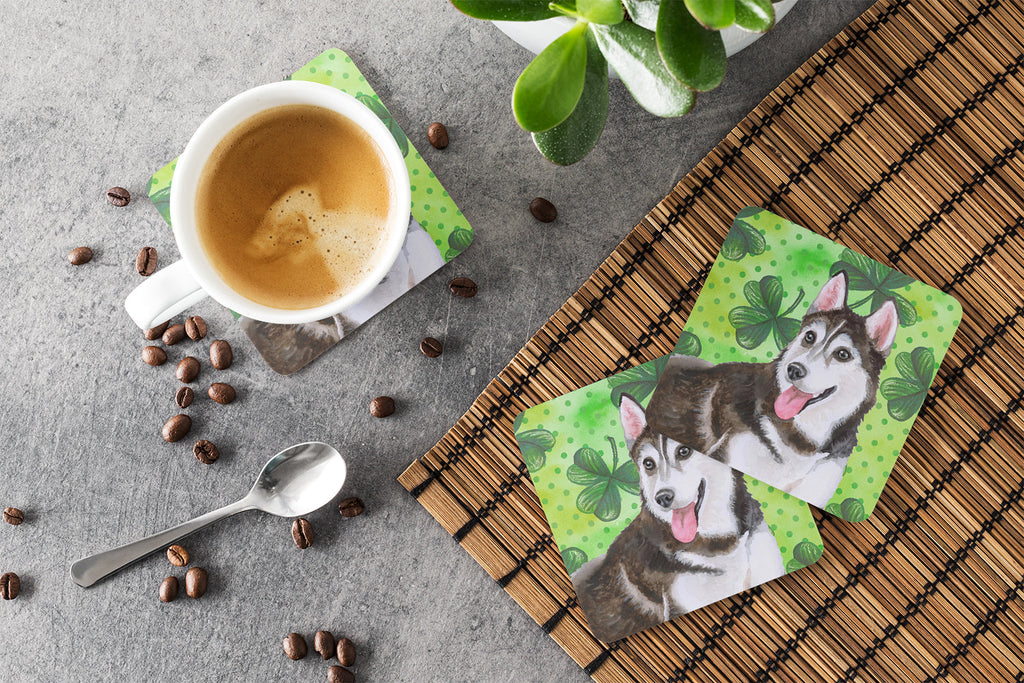 Siberian Husky #2 St Patrick's Foam Coasters Set of 4 Cup Coasters for Indoor Outdoor, Tabletop Protection, Anti Slip, Mouse pad Material