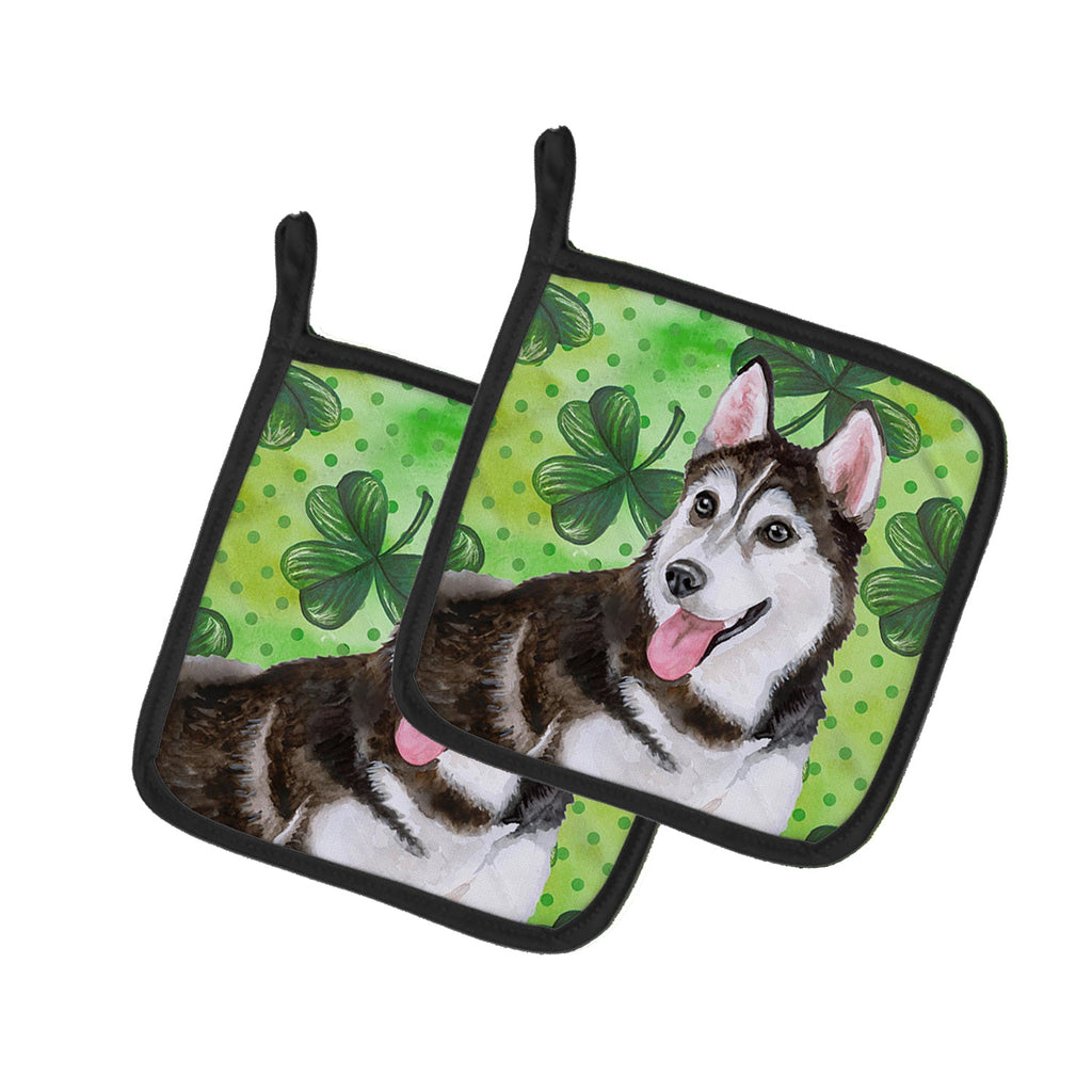 Siberian Husky #2 St Patrick's Pot Holder Set of 2 Heat Resistant Quilted Hot Pads 7.5 x 7.5 Inch, Insulated Kitchen Trivets for Cooking & Baking