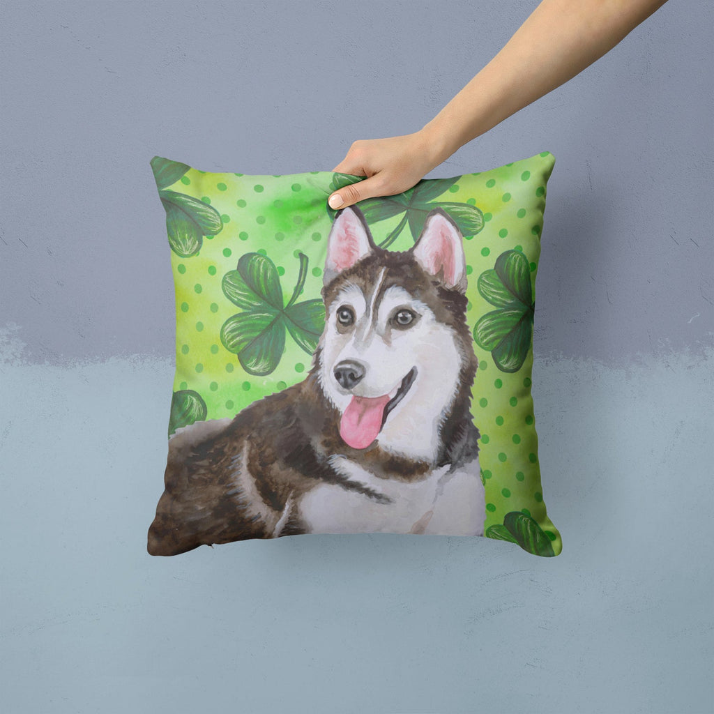 Siberian Husky #2 St Patrick's Decorative Throw Pillow 14x14 Indoor Outdoor Accent Cushion, Fabric Cover with Insert for Sofa, Bed, Porch & Living Room