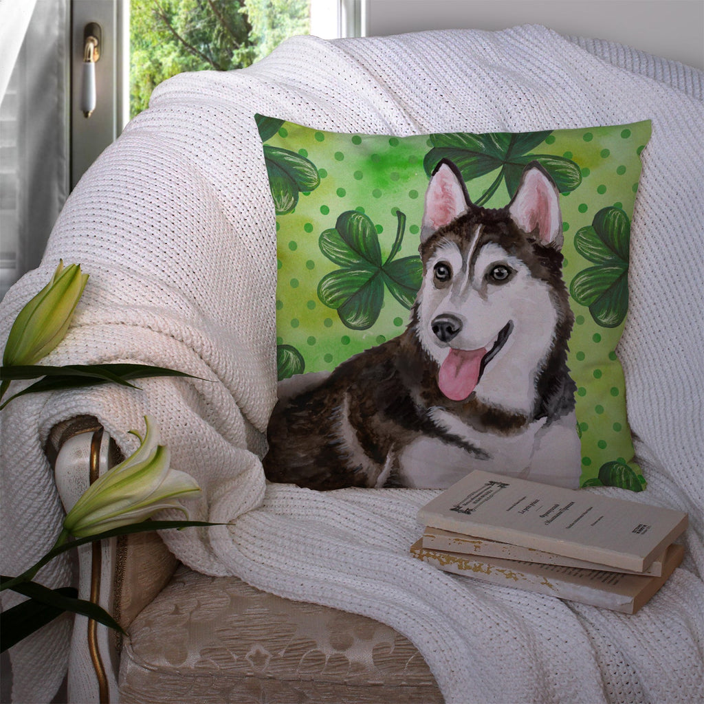 Siberian Husky #2 St Patrick's Decorative Throw Pillow 14x14 Indoor Outdoor Accent Cushion, Fabric Cover with Insert for Sofa, Bed, Porch & Living Room