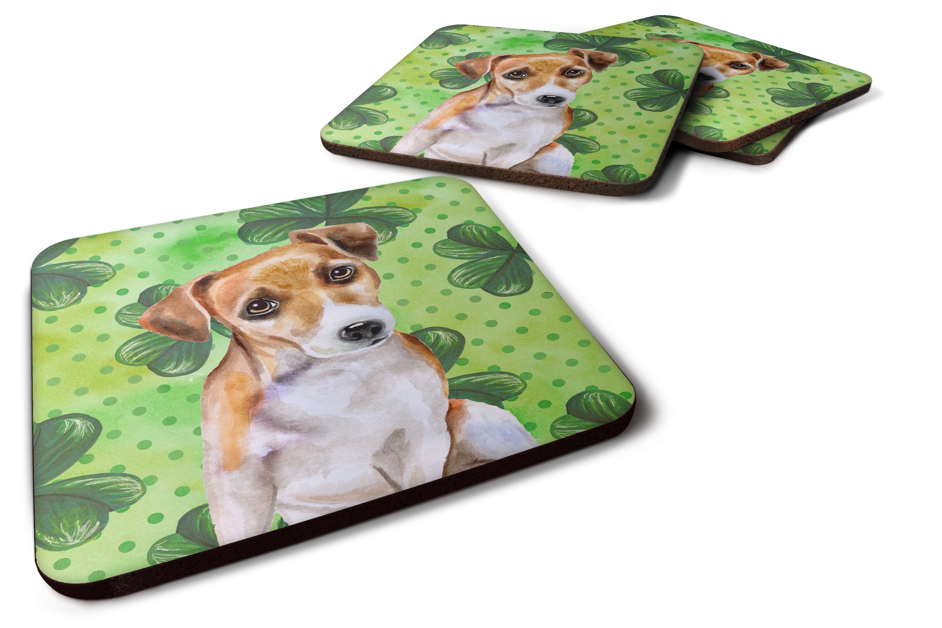 Jack Russell Terrier #2 St Patrick's Foam Coasters Set of 4 Cup Coasters for Indoor Outdoor, Tabletop Protection, Anti Slip, Mouse pad Material