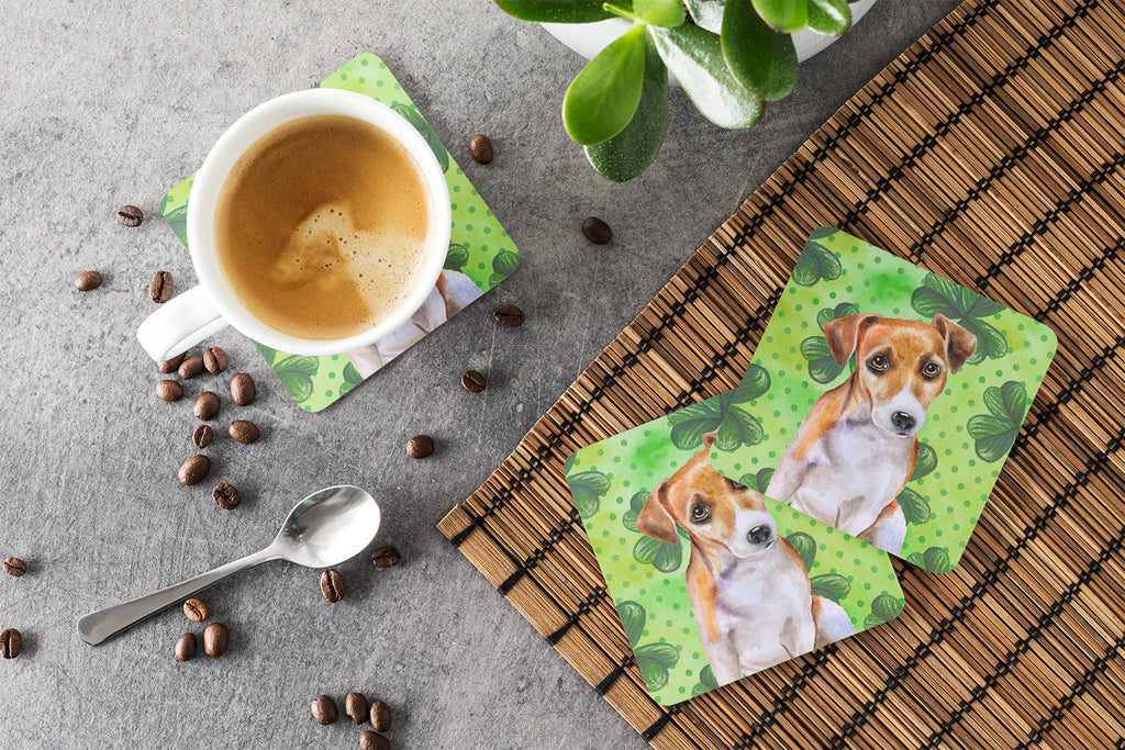 Jack Russell Terrier #2 St Patrick's Foam Coasters Set of 4 Cup Coasters for Indoor Outdoor, Tabletop Protection, Anti Slip, Mouse pad Material