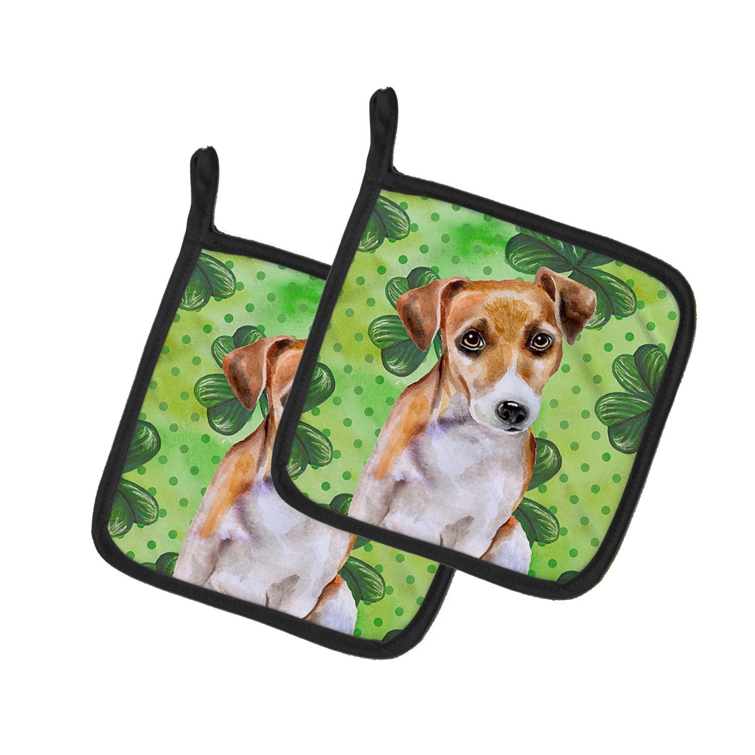 Jack Russell Terrier #2 St Patrick's Pot Holder Set of 2 Heat Resistant Quilted Hot Pads 7.5 x 7.5 Inch, Insulated Kitchen Trivets for Cooking & Baking