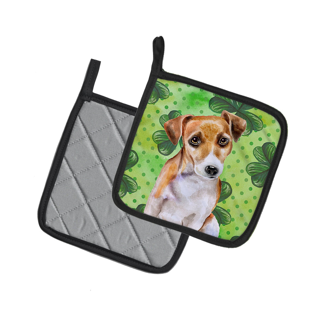Jack Russell Terrier #2 St Patrick's Pot Holder Set of 2 Heat Resistant Quilted Hot Pads 7.5 x 7.5 Inch, Insulated Kitchen Trivets for Cooking & Baking