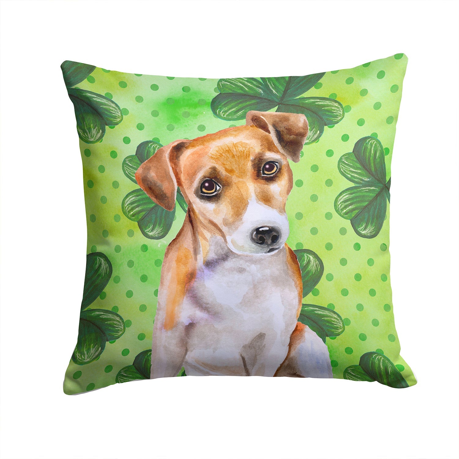 Jack Russell Terrier #2 St Patrick's Decorative Throw Pillow 14x14 Indoor Outdoor Accent Cushion, Fabric Cover with Insert for Sofa, Bed, Porch & Living Room