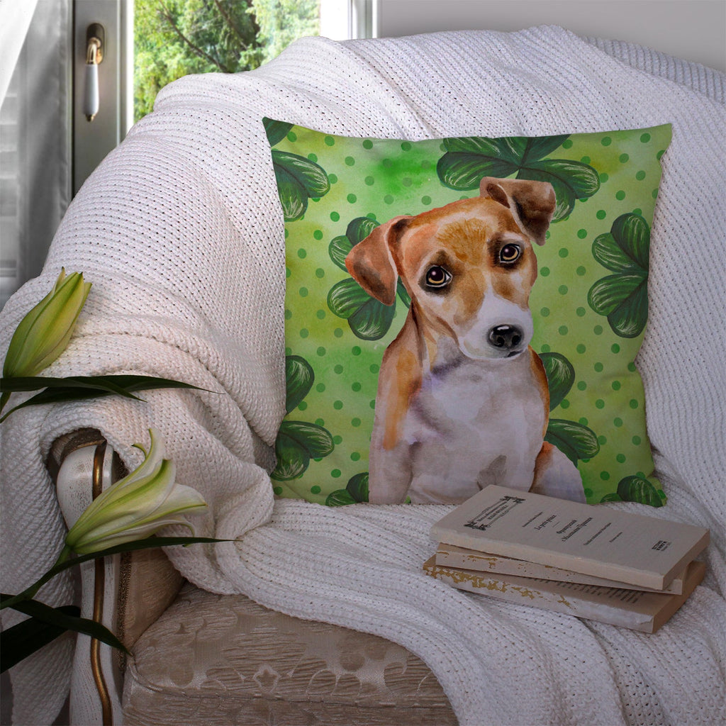 Jack Russell Terrier #2 St Patrick's Decorative Throw Pillow 14x14 Indoor Outdoor Accent Cushion, Fabric Cover with Insert for Sofa, Bed, Porch & Living Room