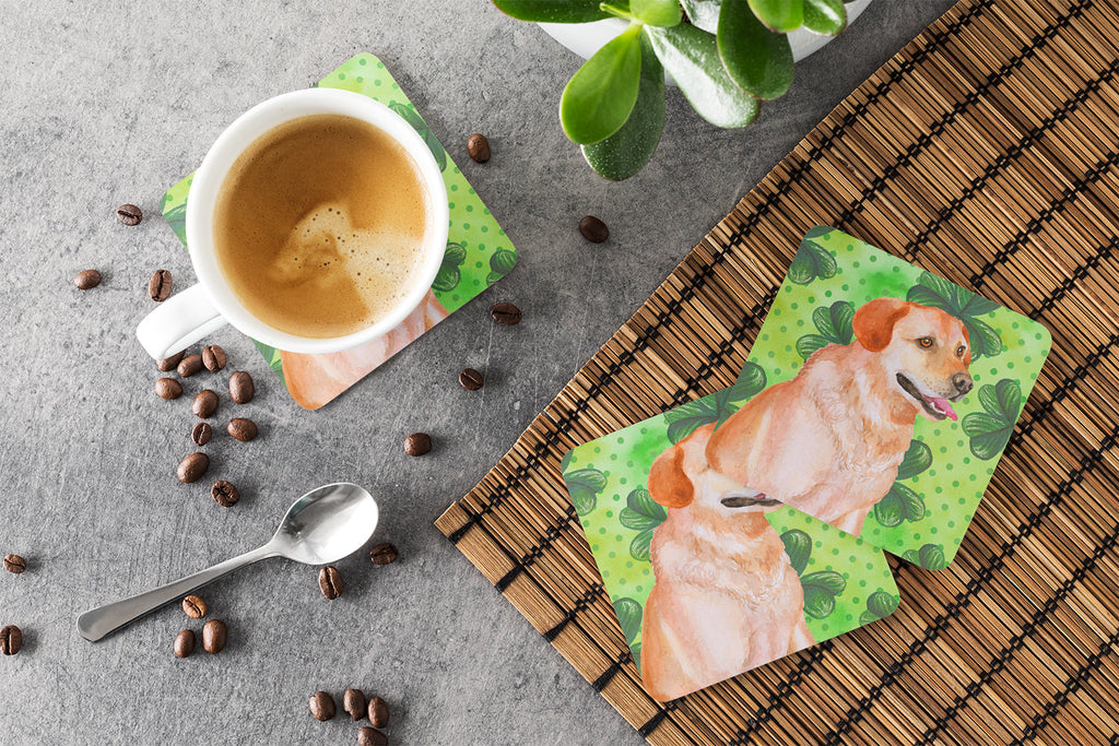 Labrador Retriever St Patrick's Foam Coasters Set of 4 Cup Coasters for Indoor Outdoor, Tabletop Protection, Anti Slip, Mouse pad Material