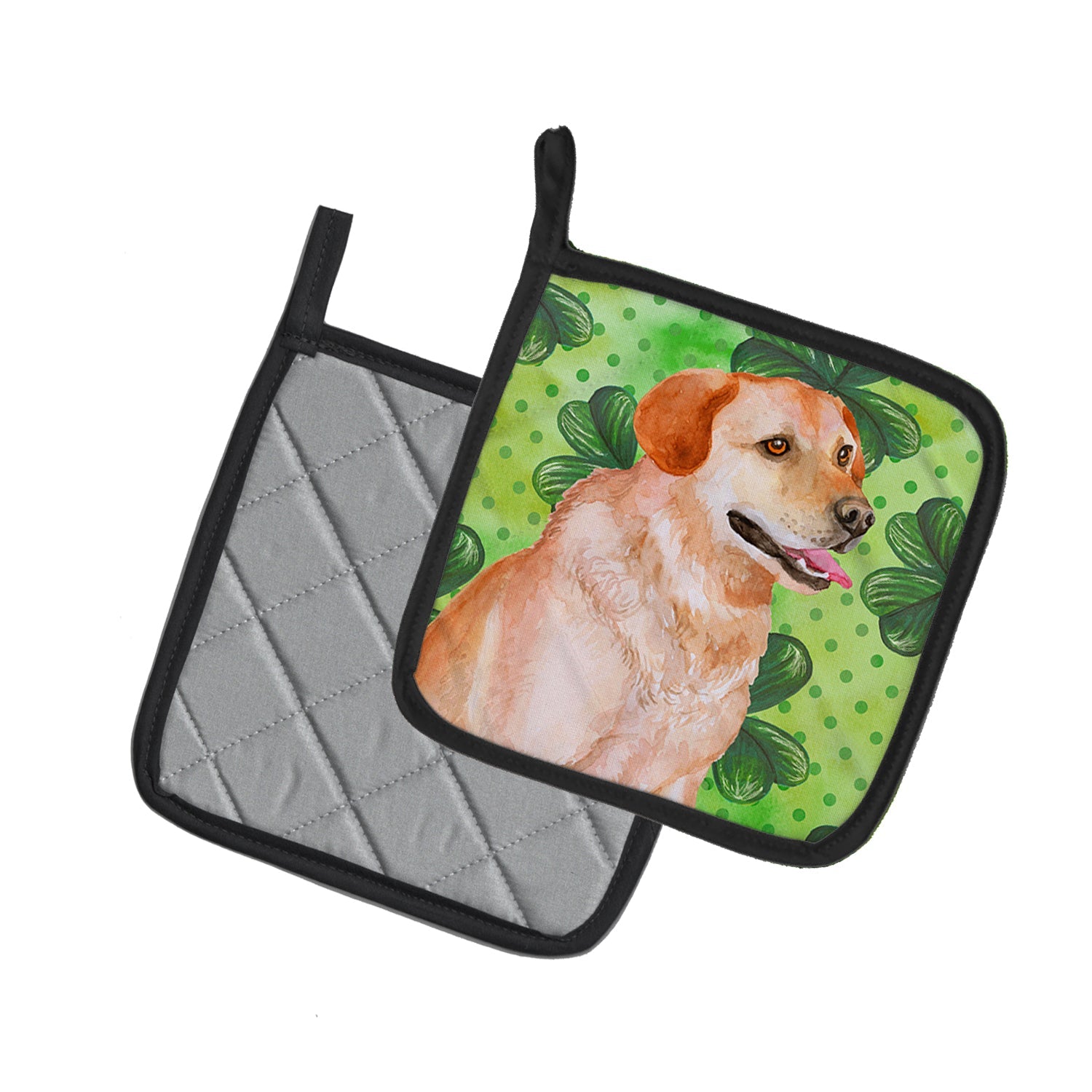 Labrador Retriever St Patrick's Pot Holder Set of 2 Heat Resistant Quilted Hot Pads 7.5 x 7.5 Inch, Insulated Kitchen Trivets for Cooking & Baking