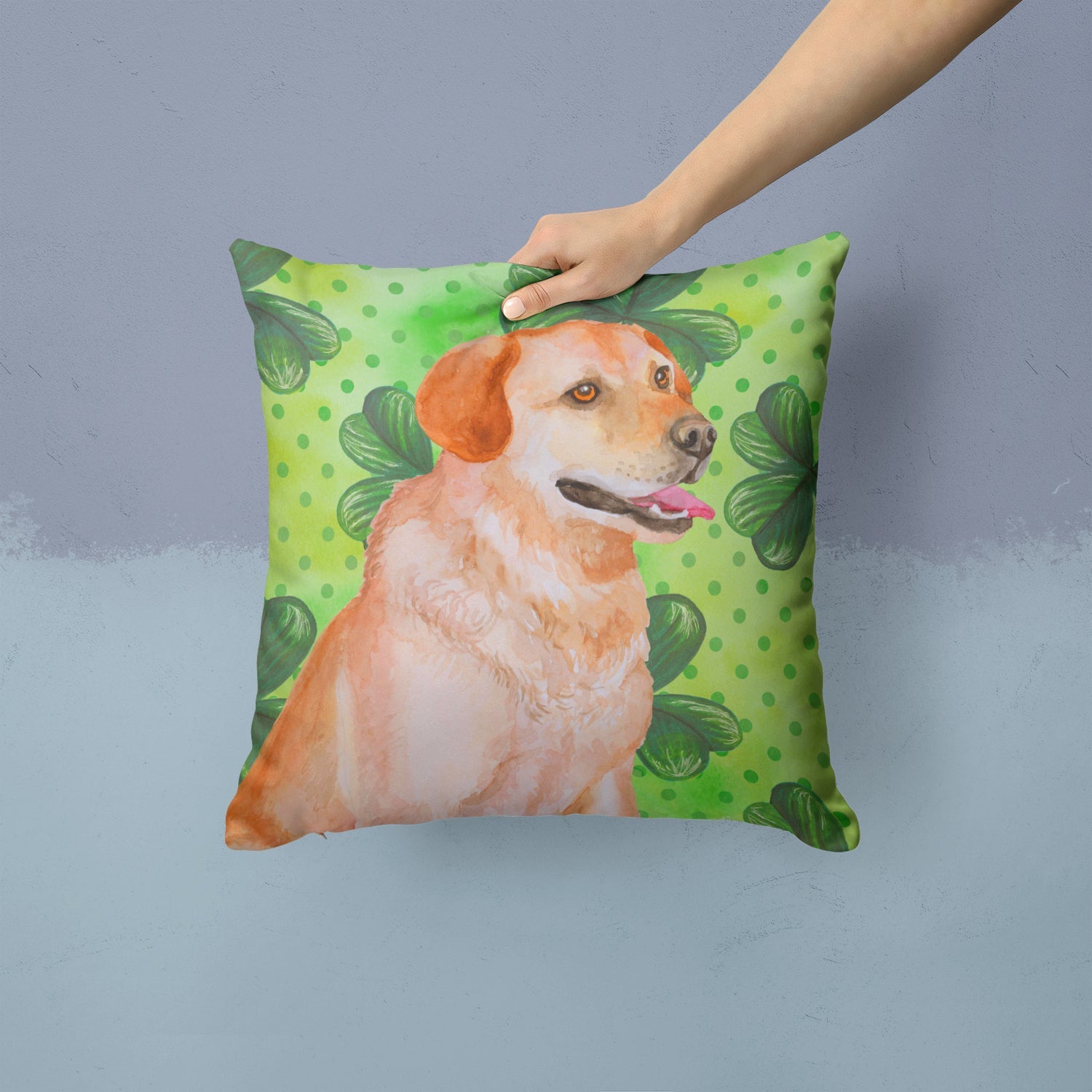 Labrador Retriever St Patrick's Decorative Throw Pillow 14x14 Indoor Outdoor Accent Cushion, Fabric Cover with Insert for Sofa, Bed, Porch & Living Room