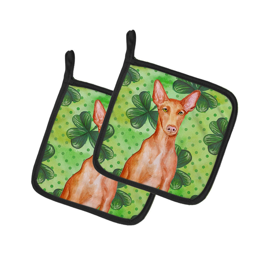Pharaoh Hound St Patrick's Pot Holder Set of 2 Heat Resistant Quilted Hot Pads 7.5 x 7.5 Inch, Insulated Kitchen Trivets for Cooking & Baking