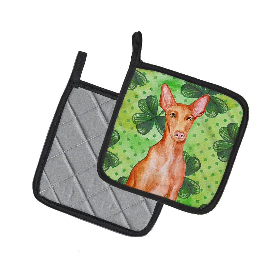 Pharaoh Hound St Patrick's Pot Holder Set of 2 Heat Resistant Quilted Hot Pads 7.5 x 7.5 Inch, Insulated Kitchen Trivets for Cooking & Baking