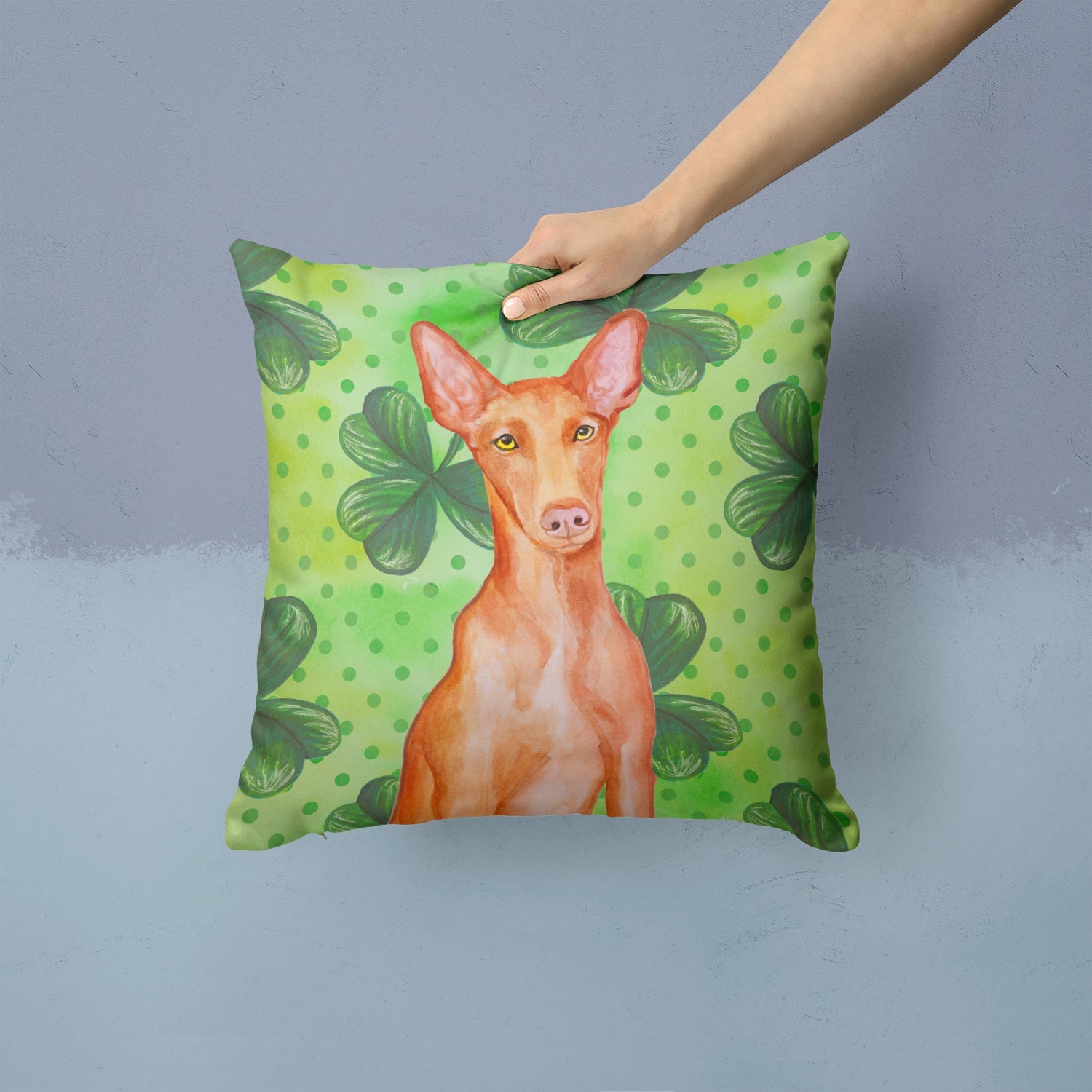 Pharaoh Hound St Patrick's Decorative Throw Pillow 14x14 Indoor Outdoor Accent Cushion, Fabric Cover with Insert for Sofa, Bed, Porch & Living Room