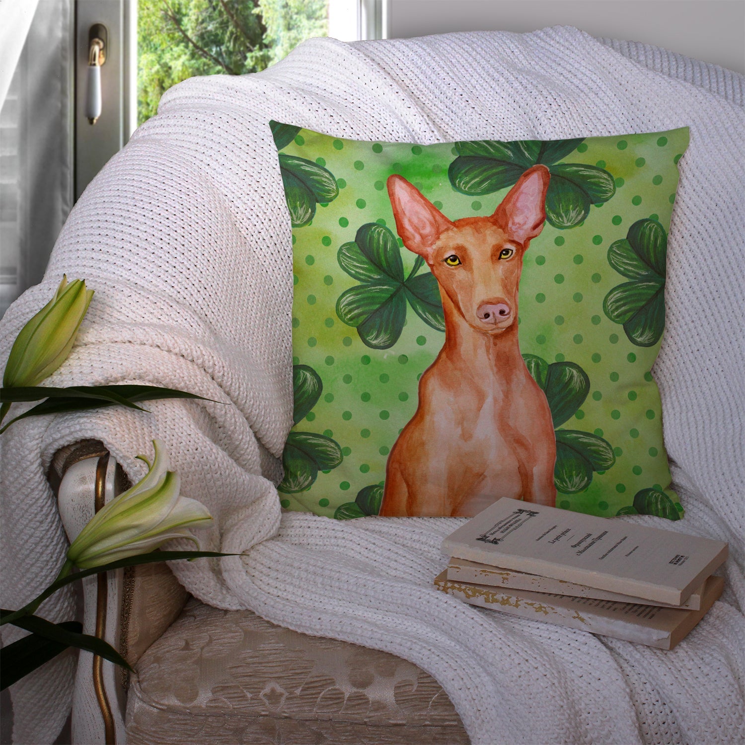 Pharaoh Hound St Patrick's Decorative Throw Pillow 14x14 Indoor Outdoor Accent Cushion, Fabric Cover with Insert for Sofa, Bed, Porch & Living Room